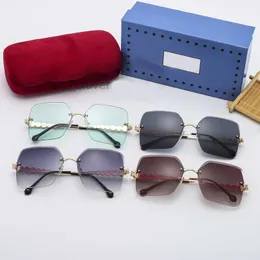 Óculos de sol de moldura de metal dourado sem moldura para homens homens polígono anti-Blu-ray descoloração lente óptica clara lentes de luxo de designer de luxo copos com caixa Cu6