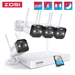 Sistema ZOSI W4 PRO 3MP Sistema WiFi 8CH 2K Sorveglianza NVR 4PCS 3MP fotocamera IP HD con riflettori, kit CCTV di sicurezza wireless a 2way