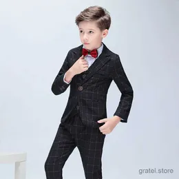 Anzüge Blumenjungen luxuriöse Jacke+Weste Hosen Bowtie 4pcs Hochzeitsanzug Kinder Geburtstagskleid Kinder 100% hochwertiges Partykostüm