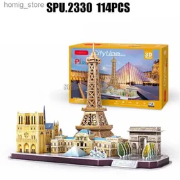 3D Puzzles 114pcs City Line mundialmente famosa grande arquitetura Paris Eiffel Tower Diy 3d Paper Puzzle Modelo Toy Y240415