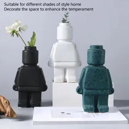 Vases Little Robot Flower Vase Entryway Ornament Resin Decoration For Home Office