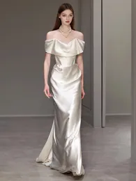 2024 sexy satin Mermaid Wedding Dress for Bride Illusion Bridal Gowns Sheer Neck Long off shoulder simple Wedding Gowns for African Nigeria Black Women boho wed dress