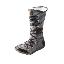 TMA Eyes Winter Long Washed Contrast-Stitch spets Side dragkedjor Womens Boots 240329