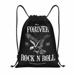 Forever Rock N Roll Drawstring Sırt Çantası Kadın Erkek Spor SACKE SACKPACK Taşınabilir Heavy Metal Punk Müzik Mağazası Çantası Çuval Z0CS#