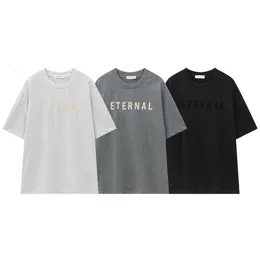 Eternal Fog Flocking Printed Large Round Neck Short Sleeve Unisex Cotton Pullover T-shirt