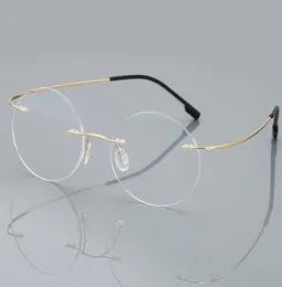 アンチブルーレイリムレスリーディングメガネメンズラウンドチタン合金フレーム処方perbyopia眼鏡1502002505317838