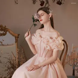 Etniska kläder Fairy Sweet Pink Evening Party Dress Qipao Elegant Lace Formal Chongsam Retro French Off Shoulder Vestidos de Festa