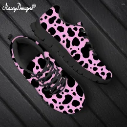 Casual Shoes Noisydesigns Black Mesh Flats Sneakers Pink Cow Skin Print Spring Autumn Lace Up Walk Footwear Zapatillas 2024