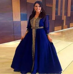 2019 Dubai Kaftan Evening Dresses With Gold Pärled Sash Long Sleeves Mother of the Bride Party Gowns Chiffon A Line Dress9912493