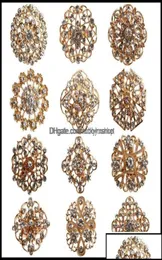 Pinos broches jóias 24pcs Crystal Rhinestones Women Bridal Bridal Gold Broche para Kit de buquê de casamento DIY DHCDN1596316