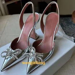 Begum 신발 Crystal-embellished Sier Mirror Face Pumps 슬링 백 스풀 힐 스풀 힐 샌들 여성의 디자이너 드레스 신발 저녁 발 뒤꿈치 크기 35-42 00