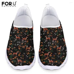 Casual Shoes Forudesign Super Light Women's Slip-On Flat Shoe Vacker blommor och hästmönster andningsbara loafers fritidsskor