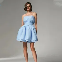 Party Dresses 2024 Light Blue Strapless Short Mini Organza Prom Custom Made Formal Bridal Grown Evening