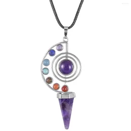 Pendanthalsband 7 Chakra Tree of Life Facettered Crystal Pointed Healing ädelsten smycken för DIY -halsband som gör tillbehör