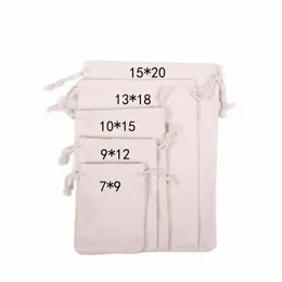 100pcs/lot doğal pamuklu torbalar 7x9 9x12 10x15 13x18 15x20cm Drawstring Hediye Poşetleri Ev Depolama Çuvalları Paketleme Çantası Özel Logo A7NW#