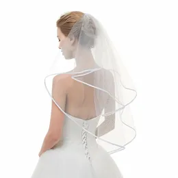 white Ivory Double Ribb Edge Center Cascade Bridal Wedding Veil with Comb 2023 8900#