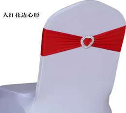 2016 الكامل 100pcs مرنة Lycra كرسي Sash Bands الزفاف نطاقات كرسي Spandex مع القلب على شكل قلب Buckle8932205