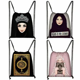 Hijab möter muslimska islamiska gril ögon dragkammare kvinnor fi förvaring väska butik väska tonåring flickor bokväska avslappnad ryggsäck y0x8#