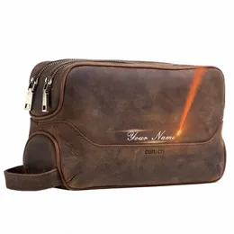 Ctact's Only Leather Cosmetic Bag Men Men Luxury Mud Mean Mud Makeup Makeup Organizer Travel Vintage Tuyery Sags Storage M9OB#