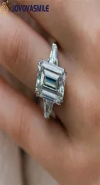 Eheringe Jovovasmile Verlobungsring Diamant 18k 10 Karat 14x10 mm Smaragd Zwei voll flankierende, verjüngte Baguette -Accessoire 2208266042019