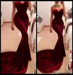 Vendita del 2019 Designer unico Burgundy Mermaid Prom Dress Women Donne Long Train Fulated Red Wine Velvet Evening Party GO2007941