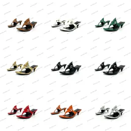 Women chunky heel metal buckle Sandals Designer horse buckle kitten heels slippers Flip flops High Heels Shoes Square Toe Mules leather Gladiator slipper