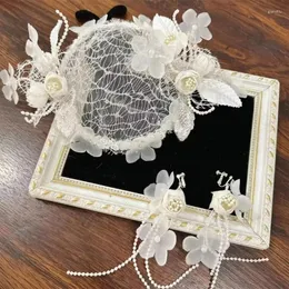 Beretti X6He Orecchini da sposa Sposa Elaborata copricapo di lacetto di latte 3D Accessori per la festa di addio al nubilato