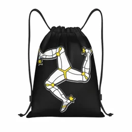 Isle of Man Flaggsträng ryggsäck Kvinnor Män sport Gym Sackpack Portable Shop Bag Sack S4pa#