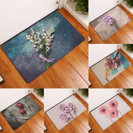 Tapetes de tapete personalizável não deslizamento da sala de estar do quarto da cozinha pintura a óleo retrô de porta floral por porta de entrada