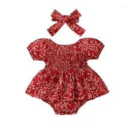 Set di abbigliamento 0-18 mesi Bambino Bander Set Girl Clotle Bodysuit Lantern Bodysuit con abiti estivi a banda per capelli 2pcs