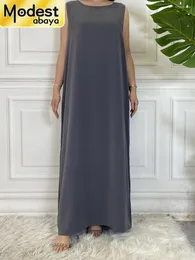 Abbigliamento etnico modesto abaya femme casual vestido abito interno senza maniche musulmano per donne maxi abito caftano marocchino islamico