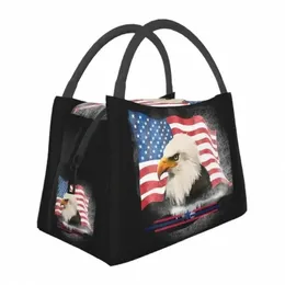 Patriotic USA Flag American Eagle Izolowany na lunch torba na lunch dla kobiet przenośne termiczne chłód termiczny Food Lunch Hospital Office J7mm#