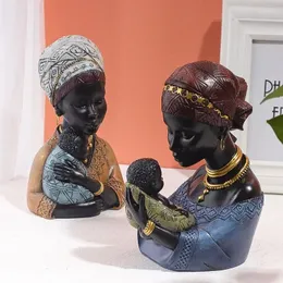 Decorative Figurines Resin African Exotic Black Mother And Child Statues Retro For Interior Mother's Day Gift Home Decorations