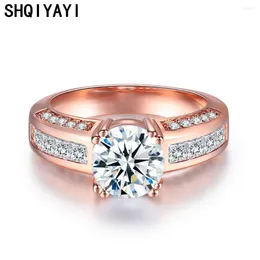 Mit Seitensteinen shqiyayi kubische Zirkonia Hochzeit Verlobungsringe für Frauen 18KRGP Roségold Farbe Frauen Mode Schmuck Jubiläum Geschenk