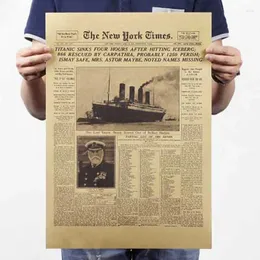 Naklejki ścienne York Times Historical Moments Retro Skórz Stary Spaper Titanic Shipwreck Bar Home Decoration Plakat