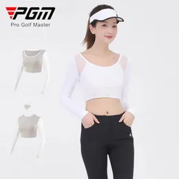 PGM Women Sunscreen Golf Shirts Summer Ladies Ice Silk With Mask Croped Tops Breattable Quick Dry Underwear Silm Top 240416