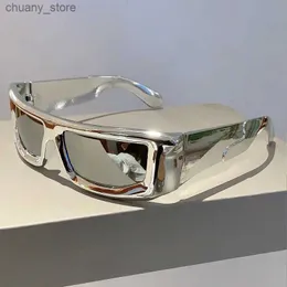 Solglasögon Kammpt Y2K Wrap Round Men Solglasögon 2023 Ny Metallic Rim Outdoor Sports Women Shades Trendy Brand Design Vintage UV400 Eyewear Y240416