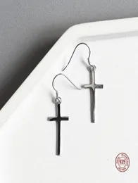 Stud Real 925 Sterling Silver 100 Simple Gothic Cross Earrings for Women Jewelry Party Party Party Girl Gifts OrnamentSstud8590378