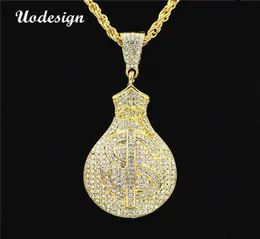 Uodesign Hip Hop Gold Color Iced Out Bling US Dollars Purse Pendants Halsband för män smycken7608359
