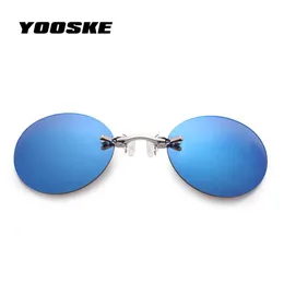 Yooske Burun Üzerinde Küçük Yuvarlak Klipsler Erkekler Vintage Mini Yuvarlak Güneş Gözlükleri Hacker Empire Matrix Rimless Sunglass8846380