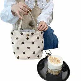 kadife retro el çantası edebi öğrenci nokta dama tahtası öğle çantası taşınabilir öğle yemeği kutusu mini tote çanta kadın bolsas de almuerzo j9bx#
