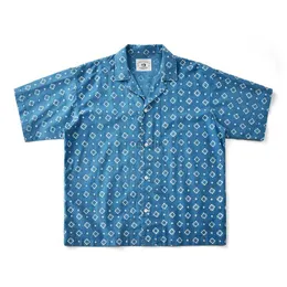 Herren lässige Hemden Vintage Indigo Print Shirt Herren Sommer Neue blaue gefärbte kubanische Revers Short Sleeve Single Breace Cotton Cardigan Tops 24416