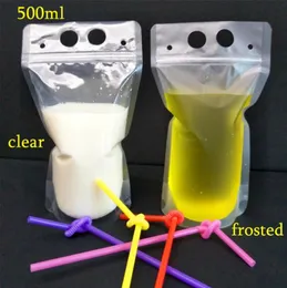 500 ml de plástico para bebidas com zíper de zíper bolsas de bebida de verão para suco de leite de leite e café9754756