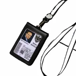 Nuovo supporto per badge in pelle genuina Busin Carta da lavoro Cinta per la cucciolo ID Card Card Nome tag Case Office Forniture N347#