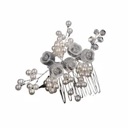 Sier Bridal Hair Comp Pearl Fr Wedding Headpiece Handmade Women Hair Accories Jewelry Fi 신부 소녀 파티 Tiaras N8bs#