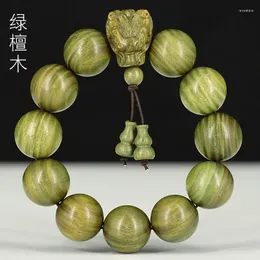 Strand Green Sandelholz geschnitzte Drachenkopf Buddha Perle Handschnur für Männer und Frauen Geschenkhandwerk Armband Männer Jewlery