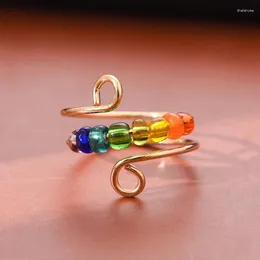 Pierścienie klastra Anti stres lęk pierścień fidget spinner zabawki cewki spiralne kobiety obracają kolorowe tęczowe koraliki swobodnie regulowane prezenty