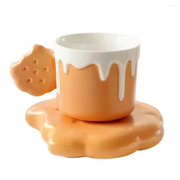 Tassen Kekse Kekse Design Kaffeetasse mit Untertasse Set Keramikbecher Süßes Frühstück Milk Tasse Mädchen Haushaltsbüro Geschenk