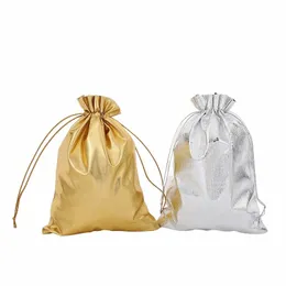 100pcs/lot 9x12cm 황금색/시어 컬러 드로우 스트링 파우치 가방 크리스마스 웨딩 파티 보석 선물 선물 포장 가방 D11y#