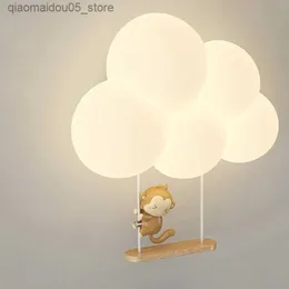 Lampor nyanser Monkey Light Cartoon Animal Wall Lamp White Cloud View Daycare Room Night Lamp Childrens Bedroom Lamp Eye Protection Q240416